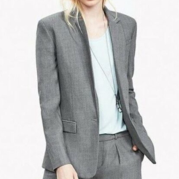 Banana Republic Long and Lean Gray Blazer Stand Collar - Picture 6 of 11